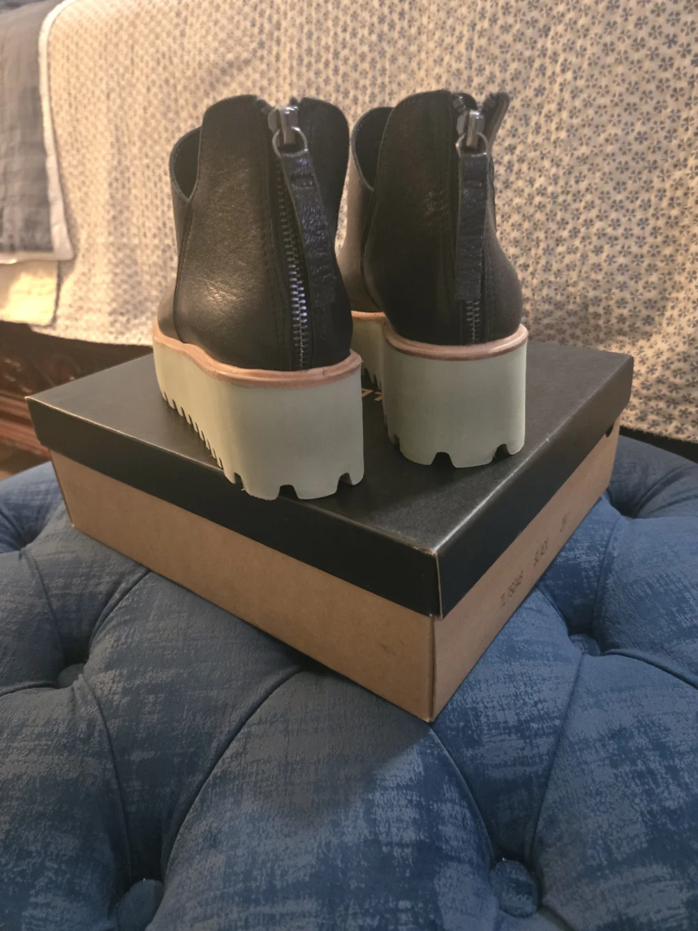 Black Platform Ankle Shoes with Olive Green Lug Sole